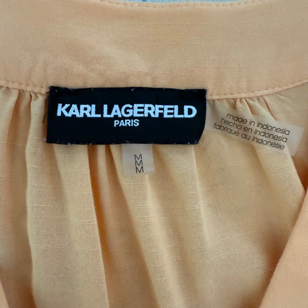 Karl Lagerfeld Paris Peach Wrap Blouse 3/4 Sleeve V-Neck Size M‎ Lyocell Blend